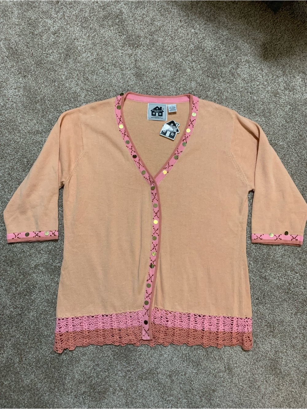 Storybook Knits Cardigan Sweater Grandma HSN Crocheted Beads Sequins Large NWT